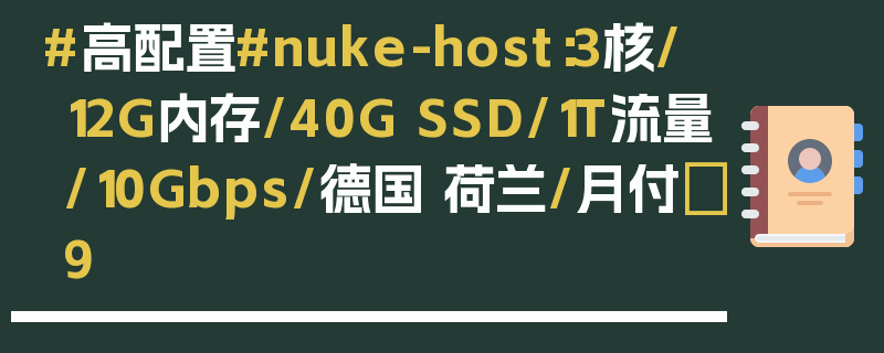 #高配置#nuke-host：3核/12G内存/40G SSD/1T流量/10Gbps/德国 荷兰/月付€9