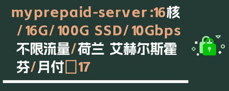 myprepaid-server：16核/16G/100G SSD/10Gbps不限流量/荷兰 艾赫尔斯霍芬/月付€17