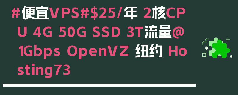 #便宜VPS#$25/年 2核CPU 4G 50G SSD 3T流量@1Gbps OpenVZ 纽约 Hosting73