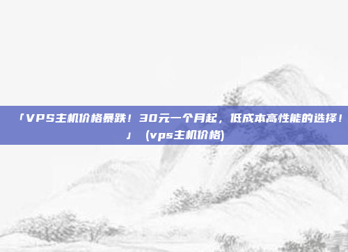 「VPS主机价格暴跌！30元一个月起，低成本高性能的选择！」 (vps主机价格)