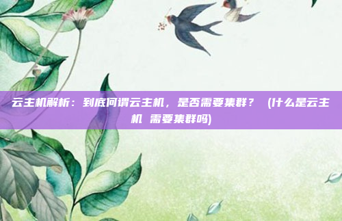 云主机解析:到底何谓云主机,是否需要集群? (什么是云主机 需要集群吗)