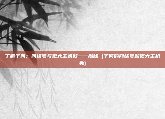 了解子网:网络号与更大主机数一一揭秘 (子网的网络号和更大主机数)