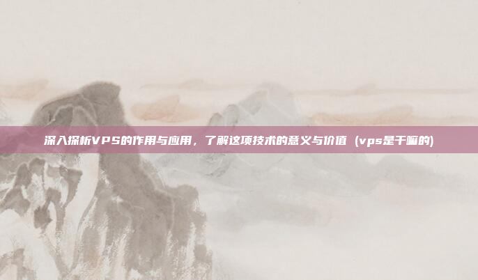 深入探析VPS的作用与应用，了解这项技术的意义与价值 (vps是干嘛的)