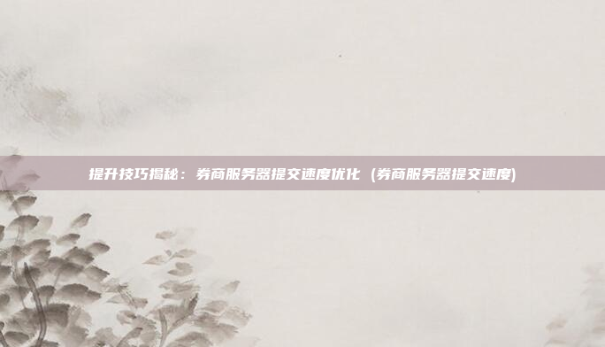 提升技巧揭秘:券商服务器提交速度优化 (券商服务器提交速度)