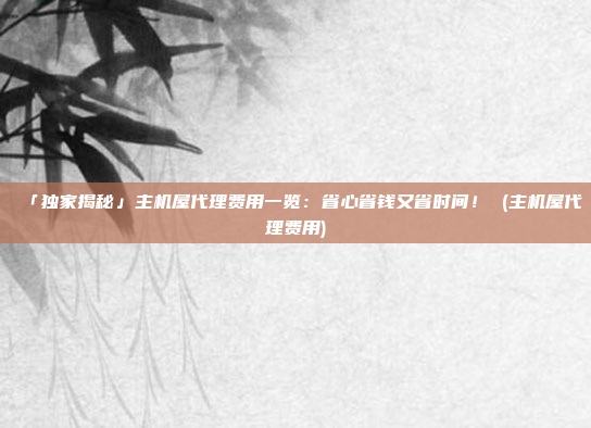「独家揭秘」主机屋代理费用一览:省心省钱又省时间! (主机屋代理费用)