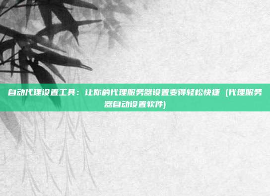自动代理设置工具:让你的代理服务器设置变得轻松快捷 (代理服务器自动设置软件)