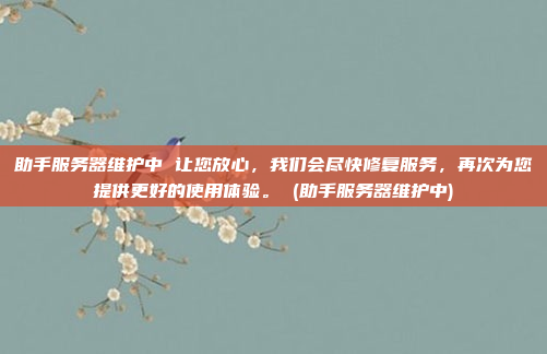 助手服务器维护中 让您放心,我们会尽快修复服务,再次为您提供更好的使用体验。 (助手服务器维护中)