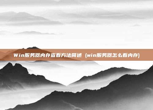 Win服务器内存查看方法简述 (win服务器怎么看内存)