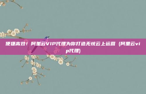 便捷高效!阿里云VIP代理为你打造无忧云上运营 (阿里云vip代理)
