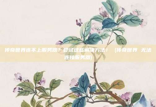 传奇世界连不上服务器?尝试这些解决方法! (传奇世界 无法连接服务器)