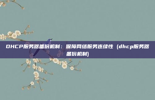 DHCP服务器备份机制:保障网络服务连续性 (dhcp服务器备份机制)