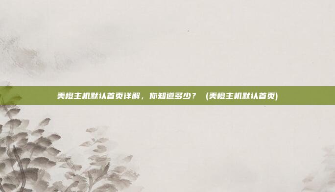 美橙主机默认首页详解,你知道多少? (美橙主机默认首页)